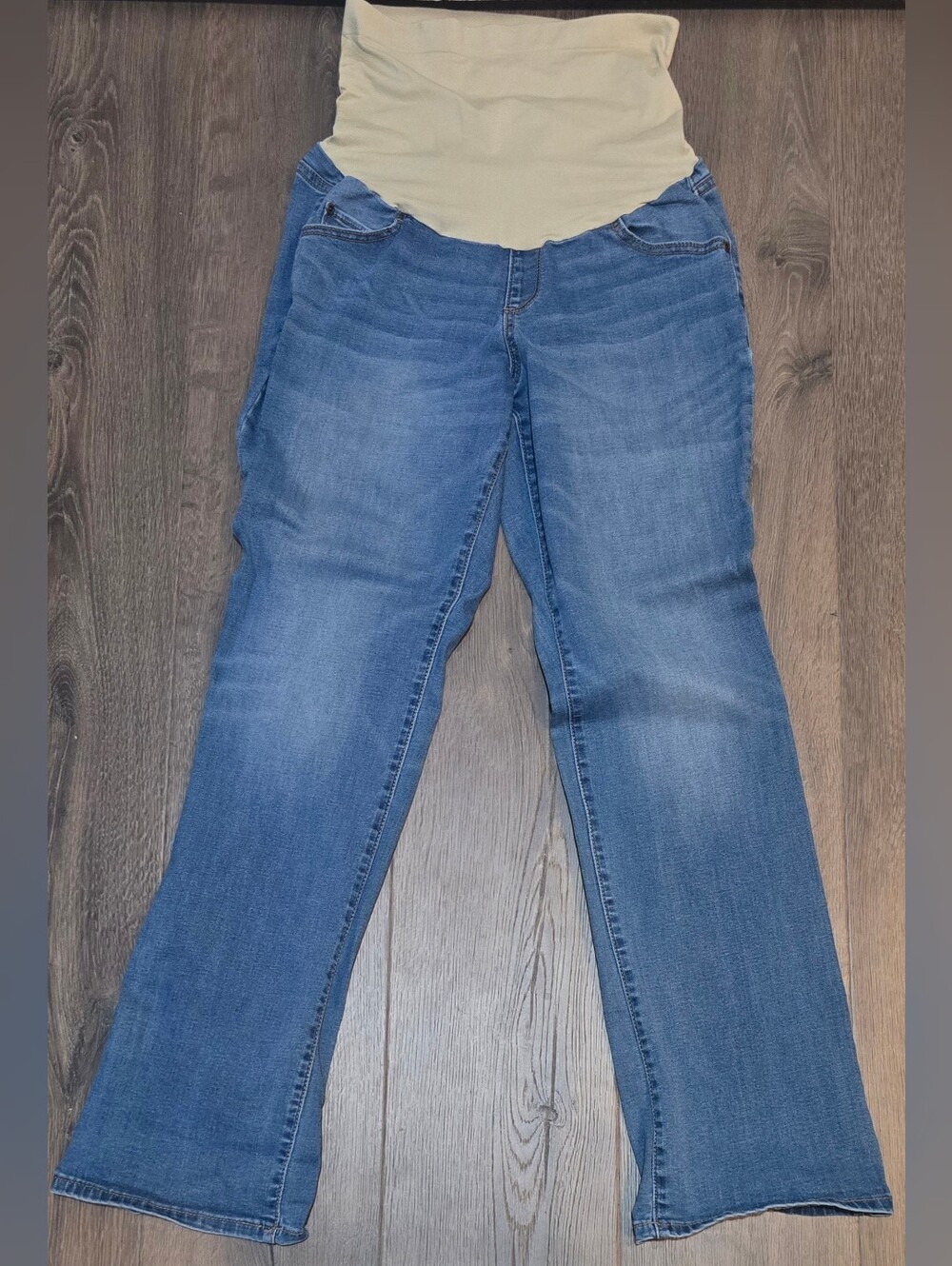 a:glow Blue Boot Cut Maternity Jeans with Beige Panel Size 12 Stretchy